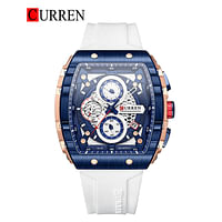 CURREN Original Brand Rubber Straps Wrist Watch For Men 8442 Blue White