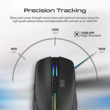 Promate Wireless Mouse, Ergonomic 500mAh Rechargeable LED Backlit Mice with Adjustable 1600DPI, 6 Functional Buttons, RGB Modes and 2.4Ghz Wireless Transmission for MacBook Air, Dell XPS 13, Asus, Kitt.BLACK