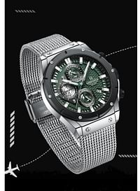 NaviForce NF8027 Men's Chronograph Mesh Stainless Steel Watch - Silver Green
