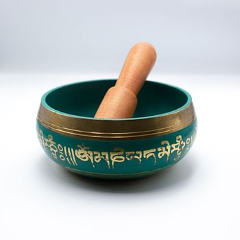 Himalayan Singing Bowl | Hand Painted Bliss Pattern in Green color with a traditional wooden striker | Meditation Bowl | Music Therapy | Handcrafted in Nepal for Healing and Mindfulness - used during Meditation, Yoga, Prayer