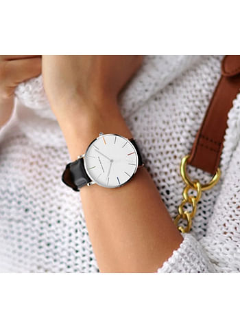 Hannah Martin Black White Leather Strap Quartz Waterproof Wrist Watch