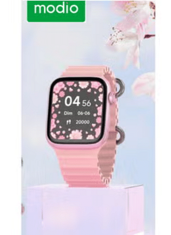 Modio MW13 Mini Women's Smart Watch with 36mm Display 3 Pair Straps 5 in 1 Diamond Jewellery Set Pink