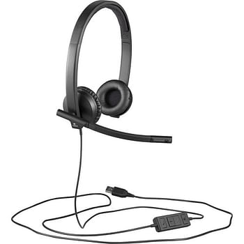 Logitech H570e Wired Headset, Stereo Headphones with Noise-Cancelling Microphone, USB, In-Line Controls with Mute Button, Indicator LED, PC/Mac/Laptop - Black