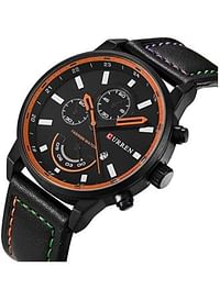 Men's 8217 Leather Analog Wrist Watch 43mm - Black