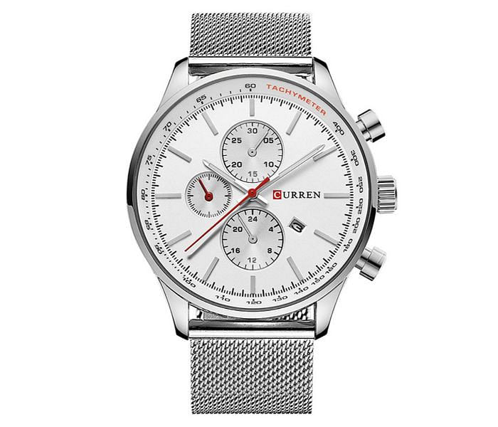 Curren 8227 Casual Analog Stainless Steel Water Resistant Wrist Watch For Men Silver White