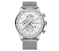 Curren 8227 Casual Analog Stainless Steel Water Resistant Wrist Watch For Men Silver White