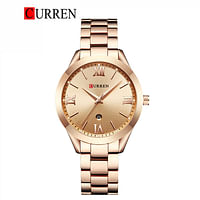 Curren 9007 Original Brand Stainless Steel Band Wrist Watch For Women / All Rose Gold