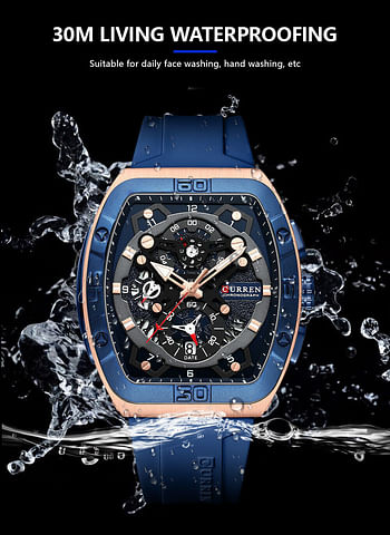 CURREN  Men Rectangle Watch Brand Chronograph Wristwatch Big Case Sport Watches