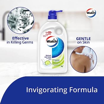 Walch Antibacterial Body Wash & Shower Gel, German Formula, 99.9% Anti Bacterial, Refreshing Fragrance, 1L, Pack of 3