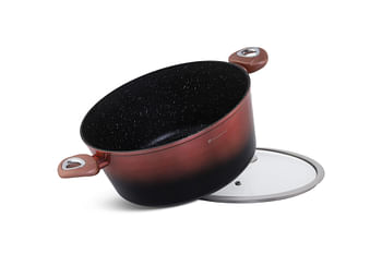 EDENBERG 15 Piece Ombre Black Rose Gold Forged Cookware Set| Stove Top Cooking Pot| Cast Iron Deep Pot| Butter Pot| Chamber Pot with Lid| Deep Frypan