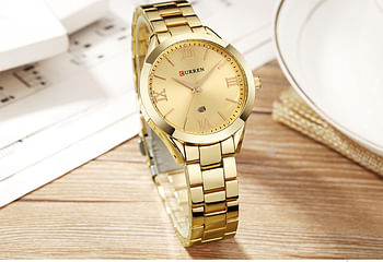 Curren9007 Original Brand Stainless Steel Band Wrist Watch For Women With Box