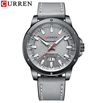 CURREN 8376 Casual New Watches for Men with Leather Big Dial with Date Fashion Wristwatch masculino- Grey/Black