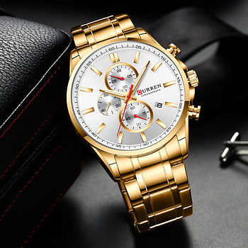 CURREN Men's Choronograph Waterproof Stainless Steel BAnd Quartz Watch 8368- 46 mm- Golden