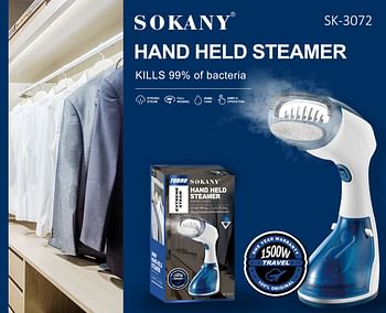 Sokany SK-3072 home appliance handheld garment steaming iron 1500 Watt portable clothes fabric hanging garment steamer Blue/White