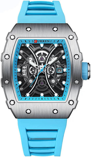 Curren  8438 Original Brand Rubber Straps Wrist Watch For Men / Cyan