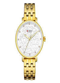 Curren 9046 Golden Steel Chain White Dial Ladies Luxury Watch