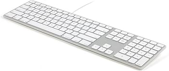 Matias FK318S Aluminium Wired USB Keyboard for Apple Mac OS | QWERTY | US | with Responsive Flat Keys and Additional Numeric Keypad - Silver/White