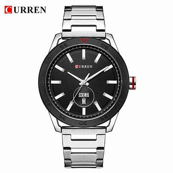 Curren 8331 Original Brand Stainless Steel Band Wrist Watch For Men - Silver and Black Dial