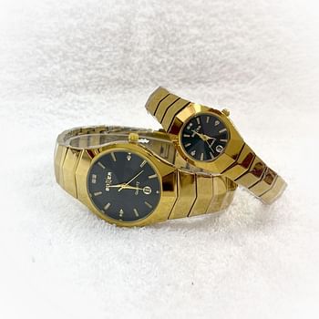 Boxer Waterproof Quartz Analog Couple Watch Set gold -black