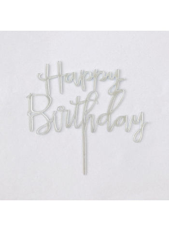 Happy Birthday Cake Topper Mirrored Acrylic Cupcake Topper for Kids Perfect for Decorations and Party Supplies Silver