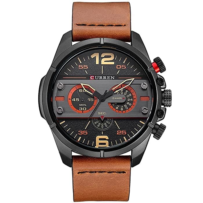 CURREN Original Brand Men's Sports Waterproof Leather Strap Wrist Watch 8259 Brown Black