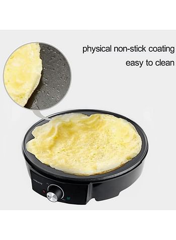 Electric Crepe Make, for Pancakes Eggs & Tortillas 12" Non-stick Pan Includes Batter Spreader & Wooden Spatula Adjustable Temperature Control (ZM-1002)