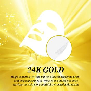 24K Gold Serum Facial Mask, Pack of 5, Lightweight Breathable Face Mask, Layer by Layer Hydration Moisturing Anti-Aging Facial Sheet Mask Skin Care, Pack of 5