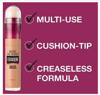 Maybelline Instant Anti Age Eraser Eye Concealer, Dark Circles and Blemish Concealer, Ultra Blendable Formula, 00 Ivory