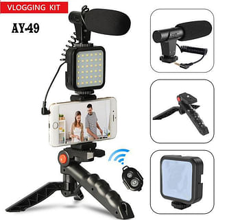 AY-49 Video Vlogging Kits Microphone LED Fill Light Mini Tripod With Remote For Phone Vlog Video Recording Condenser