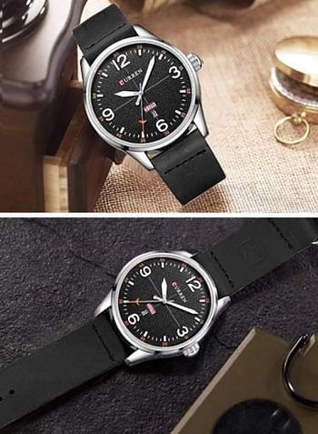 CURREN 8265 Men Quartz Wristwatch With Week Shows And Calendar Leather Strap Male Watches Black