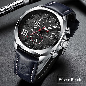 CURREN 8324 Original Brand Leather Straps Wrist Watch For Men - Navy Blue