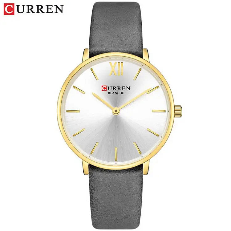 Curren 9040 Original Brand Leather Straps Wrist Watch For Women / Grey