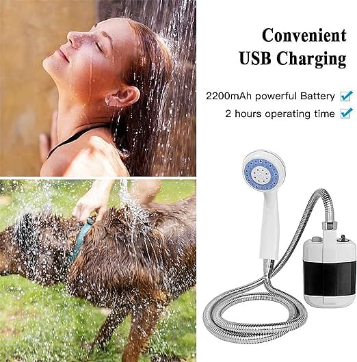 Portable Camping Shower, USB Rechargeable Outdoor Shower Pump, Electric Camp Shower, On-The-Go Bathing Solution for Pets Beach Garden