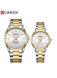 Curren ,9090 Fashion Lovers Couple Wristwatch Stainless Strap Japanese Quartz Movement Waterproof Appointment Watches