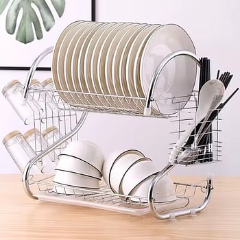 2 Layer Stainless steel Kitchen Shelves Dish Rack Dish Drainer Storage Rack Drain Dish Kitchenware home