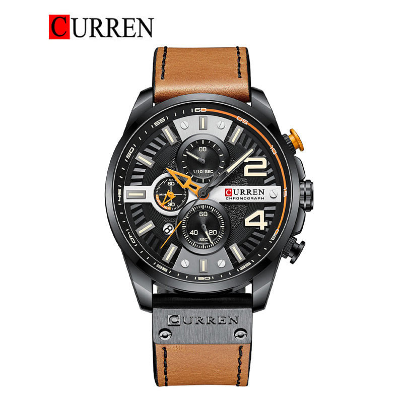 CURREN Original Brand Leather Straps Wrist Watch For Men 8393 Brown Black