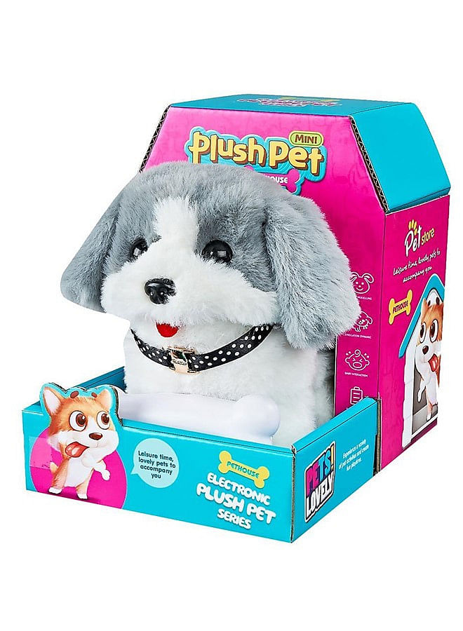 We Happy Plush Puppy Dog Toy, Electronic Interactive Mini Pet with House - Walking, Barking, Tail Wagging Companion Set, Comes in Assorted Colors