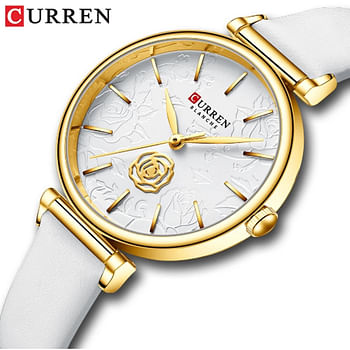 Curren 9078 Original Brand Leather Strap Wrist Watches For Women / White