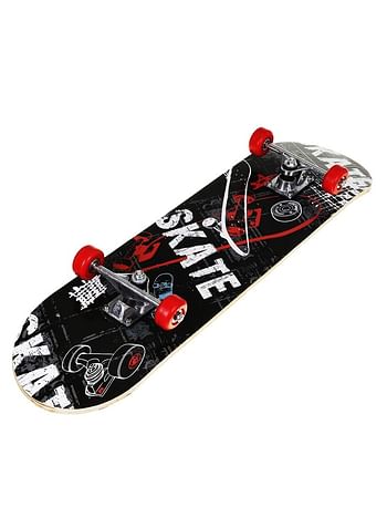 Wooden Skateboard for Kids Maple Wood Smooth Wheels Outdoor Sports Games Comes in Assorted Colors and Designs - Skate Black & Red 60 CM