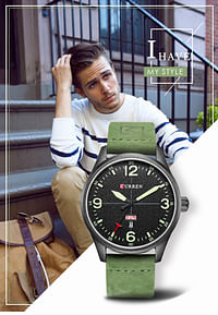 CURREN 8265 Luxury Casual Men Watches Leather Strap Male Clock Display Date Quartz Wristwatch Green/Black