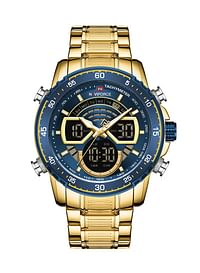 ساعة يد رقمية وعالمة من الستانلس ستيل NF9189 G / BE للرجال - 46 ملم - ذهبي