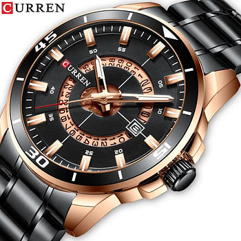 Curren 8359 Original Brand Stainless Steel Band Wrist Watch For Men / Black