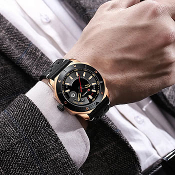 CURREN 8344 Leather men's Watches Casual Business Quartz Watch Male Clock RoseGold/Black