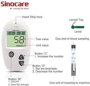 SINOCARE Safe Accu Blood Glucose Monitoring System With 50 test Strips and 50 Lancets (Bundle)