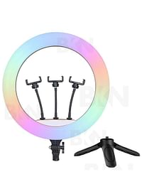 Portable MJ46 18'' RGB Desktop Soft LED Ring Light 16 RGB Colours with Three Mobile Holder & Mini Stand for Making YouTube, Insta Reels, Makeup Videos