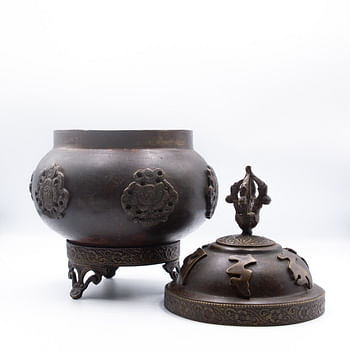 Tibetan Pot with Artistic Lid - Handmade in Nepal - Antique Home Decor