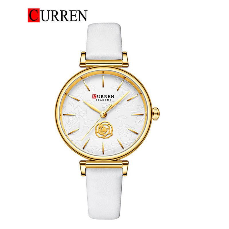 Curren 9078 Original Brand Leather Strap Wrist Watches For Women / White