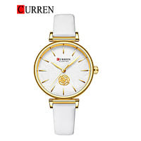 Curren 9078 Original Brand Leather Strap Wrist Watches For Women / White