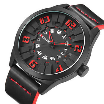 CURREN 8241 Casual Fashion Wrist Leather Band Watch Water Resistant with Men Quartz Watch Black/Red