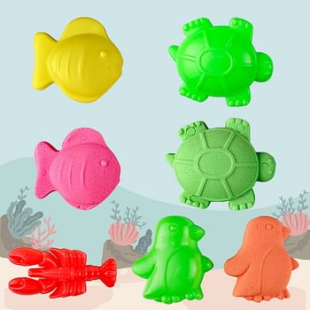 UKR Play Sand Sea Animal Mould Set of 4 Color Sand,Non Sticky Play Sand for 3,4,5 Ages